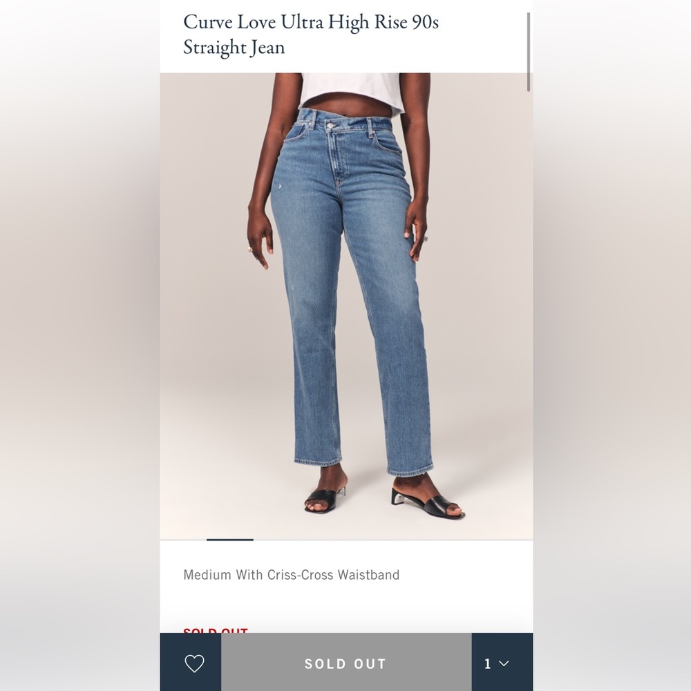 NWT Abercrombie curve love ultra high rise 90 straight leg jeans asymmetrical